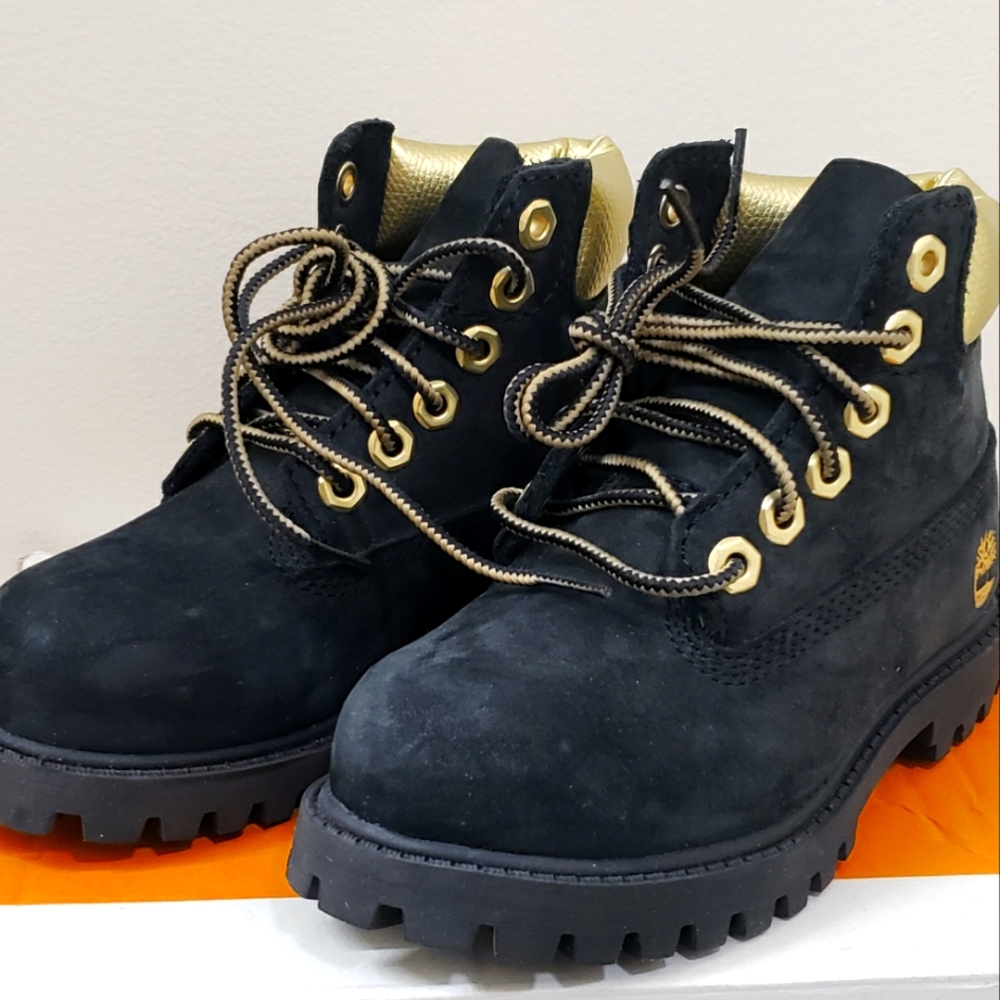 Timberland 6in Waterproof Boots. Toddler Size 9m. Black/ Gold